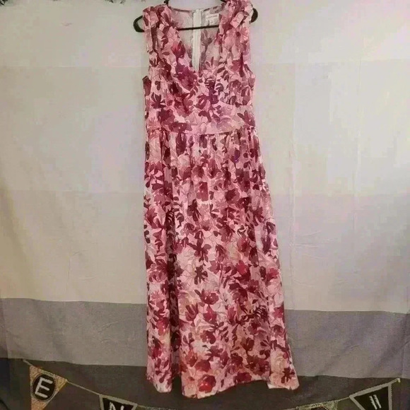 Chloe+Rene Women’s Pink Floral Sleeveless VNeck Ribboned Straps Maxi Dress 👗 - Picture 10 of 10